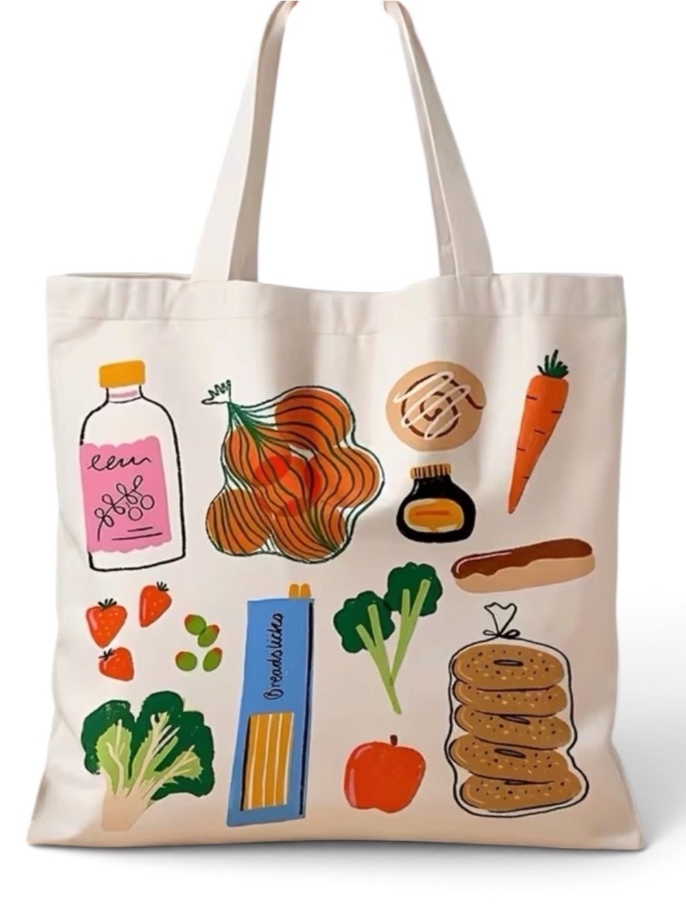 Colorful Food Print Canvas Reusable Farmers Market Bag NWT